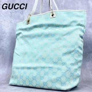 Gucci Canvas Leather Tote Bag Auth Blue Medium Women From Japan - Picture 1 of 9