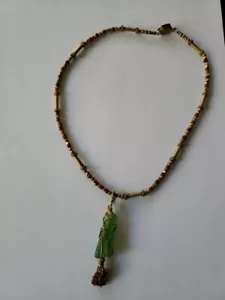 Gold over 925 Rough Jade Corundum Green Red wraped Stones Necklace Boho vintage - Picture 1 of 17