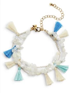 $48 NWT REBECCA MINKOFF LAYERED TASSEL TURQUOISE BRACELET- JC300 - Picture 1 of 2