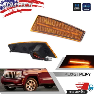 Side Marker Lights Set For 2008-2012 Jeep Liberty Front Amber Lens Full LED 2Pcs - Image 1 of 4