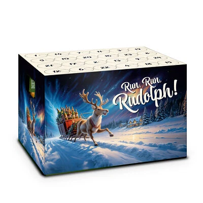 itenga Adventskalender für Bierkasten Bier Kiste Stülper Run Run Rudolph Rentier - Bild 1 von 4
