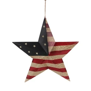 Primitivo American FLAG PATRIOTIC BARN Tin STELLA Country Rustico Crackle Paint 16" - Foto 1 di 5