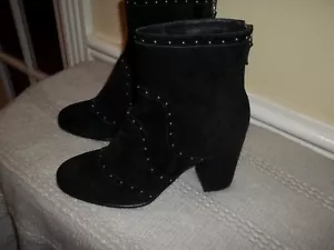 New Belstaff England Women Black Suede Silver Studded Ankle Boots 7.5M - Picture 1 of 7