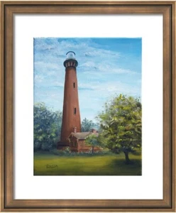 Currituck Beach Lighthouse Landscape Oil Painting Fine Art by Teresa Bernard - Picture 1 of 6