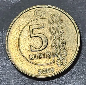 TÜRKIYE (TURKEY) 🇹🇷 FIVE (5) KURUŞ COIN 2009 - Picture 1 of 2