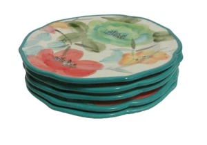 Pioneer Woman *Turquoise *Vintage Bloom" Ceramic Salad Plate 8.5" SET OF 5 - Picture 1 of 6
