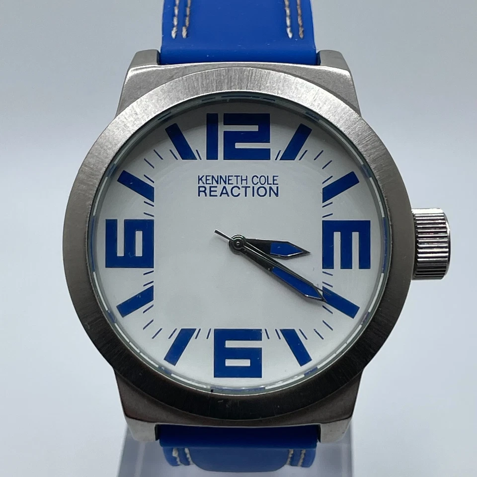 Kenneth Cole Reaction Watch 47mm Silver Tone Case Blue Resin Band RK1254 Quartz - Image 1 of 4
