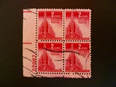 USA 1943 Scott #907 Allied Nations Issue PB of 4 Used - See Description & Images - Image 1 of 2