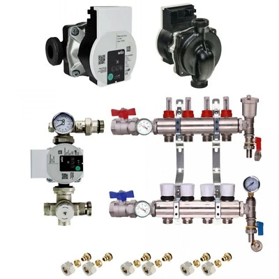 WATER UNDERFLOOR HEATING KIT MANIFOLDS 2 to 8 PORTS A RATED GRUNDFOS, PUMP PACK. - Image 1 of 4