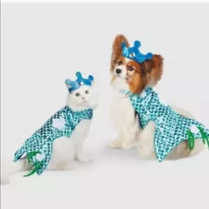 Hyde and Eek Boutique Pet Aqua Set Sirena Metallizzata Cane Gatto Costume Outfit - Foto 1 di 3