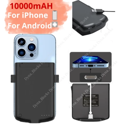 10000mAh Power Bank Pack Battery Charger Case Cover For iPhone 13 12 11 Android - Image 1 of 4