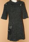 Armand Thiery Affinities Black Gray Sweater Dress Buttons Pocket Cowl Neck 1 S