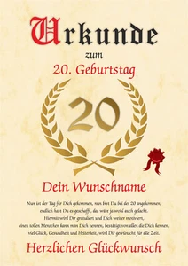 Urkunde 20 Geburtstag Mann Frau 20 Jahre Jahrgang 2004 Geburtstagsgeschenk NEU - Bild 1 von 42
