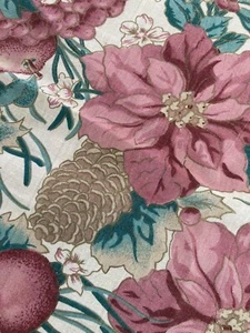 4 vintage Christmas Napkins Poinsettias Fruit In Shades Of Mauve And Blue Green - Picture 1 of 7