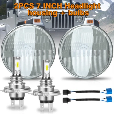 Carcasa de faro redondo de 7" pulgadas para Jeep J-100 1965-1973 + bombillas LED altas/bajas Foto 1 de 4