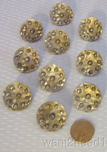 antique Victorian brass riveted CUT STEEL BUTTONS SET 10 concave geometric 1" - Picture 1 of 2