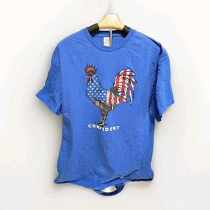Confident Flag Rooster Short Sleeve Shirt Size XL Blue Men's 4th of JULY Patriot - Picture 1 of 7