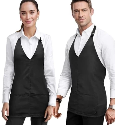  V Neck Short Apron - Unisex Bib, Tuxedo Style - Lightweight, Black Short Apron - Image 1 of 4