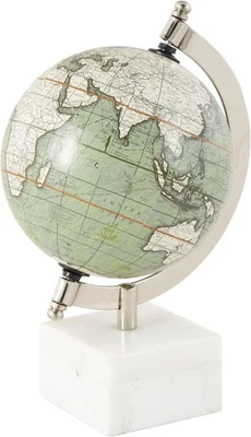 Globo de mármol Deco 79 con base de mármol, 6" x 5" x 9", blanco Foto 1 de 4