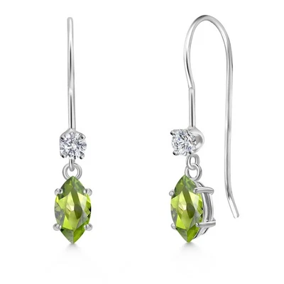 14K White Gold Peridot and Lab Grown Diamond Dangle Earrings For Women | 0.63 - Image 1 of 4