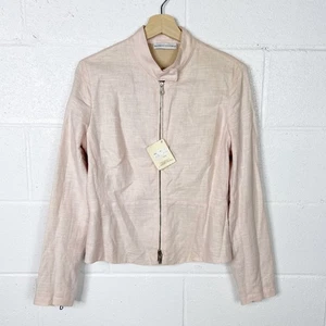 Brunello Cucinelli Linen Blend Zip Up Moto Jacket Womens Pink Size Large - Picture 1 of 13