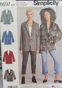 CHAQUETA BLAZER Simplicity 8697 Mujer 10-18 Suelta Cuadrada Sin Forro Abrigo Patrón SIN CORTAR - Imagen 1 de 2