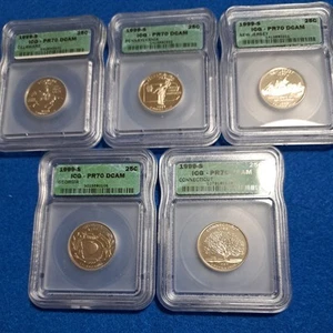 1999-S PR70 DCAM Quarters. 5 Coin Set! Nice Deep Cameo Proofs! - Picture 1 of 7