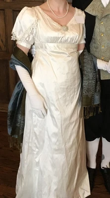 Handmade SILK Bridgerton Regency Jane Austen White Wedding Gown Dress—Size M - Image 1 of 4