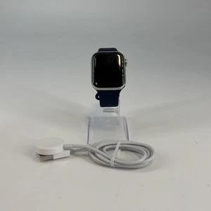 Apple Watch (Series 4) 40mm Silver Stainless Steel (LTE) w/ Dark Blue Sport Band - Picture 1 of 5