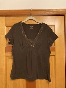 Sonoma womans top tank Sequins Lace brown size L Sleeveless - Picture 1 of 11