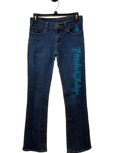 Christian Audigier Womens Jeans 5/6 Blue Denim Bootcut Stretch Grunge Streetwear - Picture 1 of 10