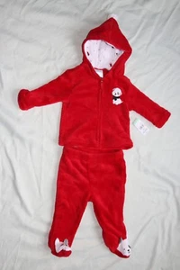 BABY - 2pc set 6-9 M LITTLE WONDERS infant red plush CHRISTMAS hoodie & pants - Picture 1 of 7