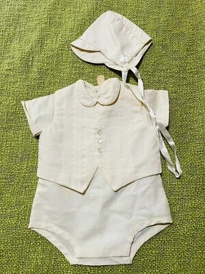 Vintage Boy 3 Piece Infant Set, Snap Bottom One Piece , Vest , Hat , Yellow , - Image 1 of 4