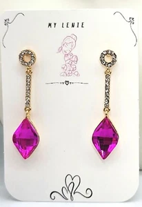 Crystal Fuchsia Pink Teardrop Rhinestone Dangle Earrings 2 In. Elegant Jewelry - Picture 1 of 2