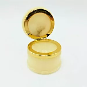 Vintage Genuine Yellow Alabaster Round Trinket Box-Made in Italy-~ 2" x 1-1/2" - Foto 1 di 10
