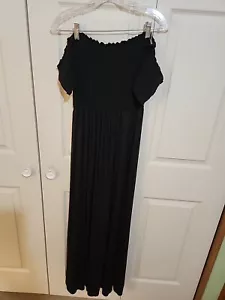 NWT Million Bullpup Women's Smocked Off the Shoulder Maxi Dress Black Large - Picture 1 of 10