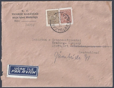 TURKEY 1950 PO5 WAR OFFICIAL COVER FRANKED FIRST OFFICIAL ISSUES Sc 06 09 W/NEAT Cover