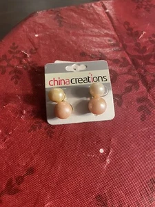 $48 NWT BROOKS BROTHERS SAMPLE GOLD TONE/SORBET IMITATION PEARL 1" EARRINGS JL97 - Picture 1 of 5