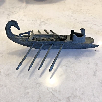 Vintage Primitive Art Viking Ship Boat (Bronze?) - Image 1 of 4