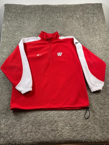 VINTAGE Wisconsin Badgers Jacket Mens Extra Large Red White Fleece Reebok 90s Cover
