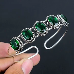 Brazalete ajustable de plata de ley 925 hecho a mano con piedras preciosas de diopsido cromado - Imagen 1 de 4