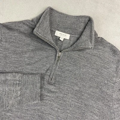 Reiss Pullover Mens Small Gray Merino Wool 1/4 Zip Sweater Golf Luxury Outdoor - Image 1 of 4