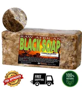 Raw African Black Soap 2 oz. Bar 100% Pure Natural Organic Ghana Body Face Wash - Picture 1 of 7