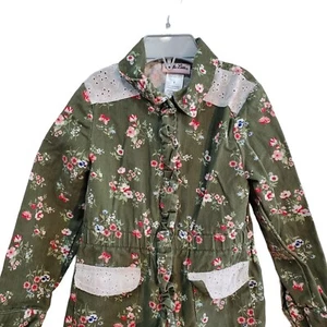 Little Lass Girl's Green Floral & Eyelet Zip Up Jacket Size 5 - Picture 1 of 7