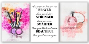 Watercolor perfume, makeup & quote set of 3 Posters Wall unframed fashion beauty - Picture 1 of 5