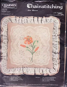 Kit de bordado estampado: kit de almohada chainstiching, lirio tigre 14 x 14 - Imagen 1 de 1