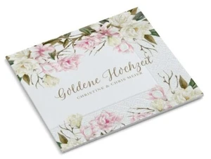 Servietten mit Namen personalisieren - Goldene Hochzeit Verlobung - Blumen rosa - Bild 1 von 4