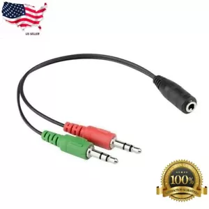 3.5mm Headphone Mic Audio Y Splitter Cable 1 Female to Dual Male Black 8" - Picture 1 of 3