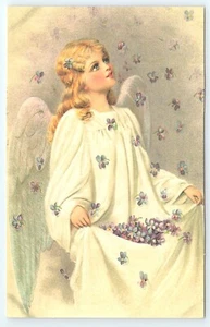 Postcard Angel with Violets Raining from Heaven c1997 - Picture 1 of 3