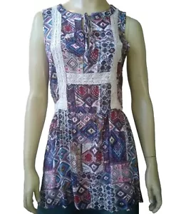 HAYDEN Los Angeles ladies size Large top blues lace boho lightweight summer - Picture 1 of 7